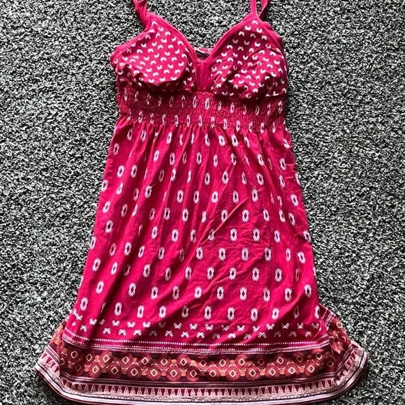 Athleta Dress Womens Large Red & White Mini Boho Dress Spaghetti Strap Festival - Picture 1 of 7